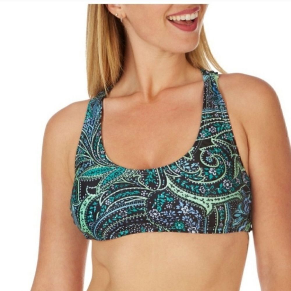 Island Soul Black Blue Green Paisley Bralette Swimsuit Bikini Top- Size Small